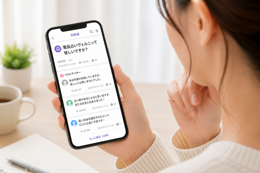 電話占いヴェルニの知恵袋口コミを調査しているイメージ画像